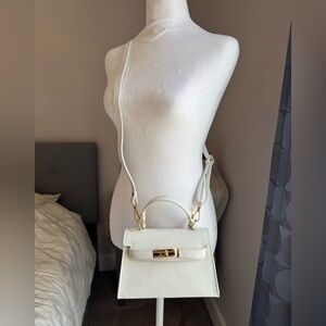White Genuine Italian Leather Small Top Handle Purse